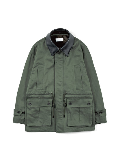 LEATHER COLLAR FINX/ZIMBABWE COTTON TWILL BLOUSON｜KHAKI