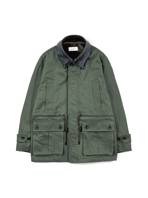 LEATHER COLLAR FINX/ZIMBABWE COTTON TWILL BLOUSON｜KHAKI