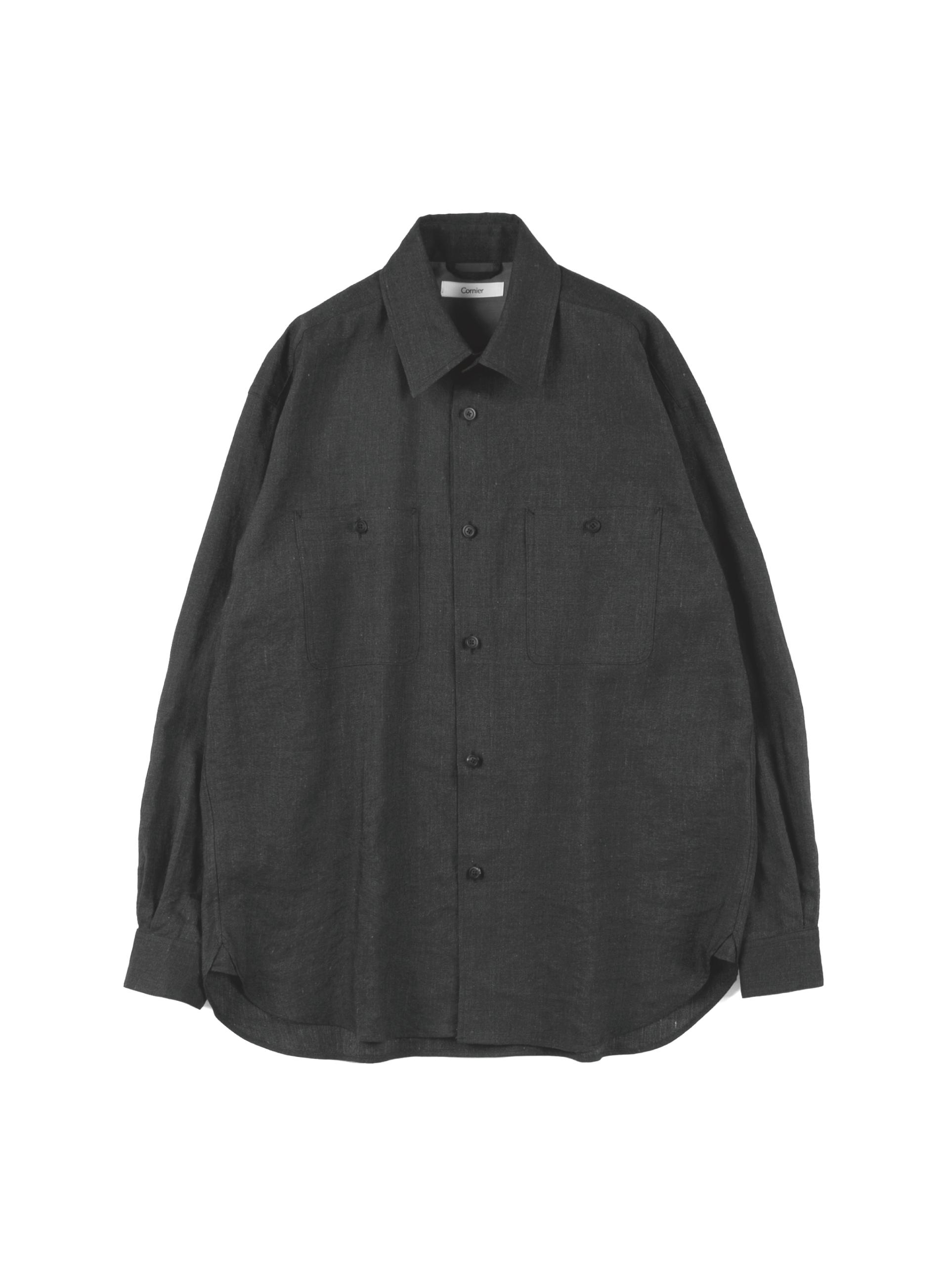 LINEN/PAPER/WOOL WASHED TWILL W POCKET SHIRTS｜TOP BLACK