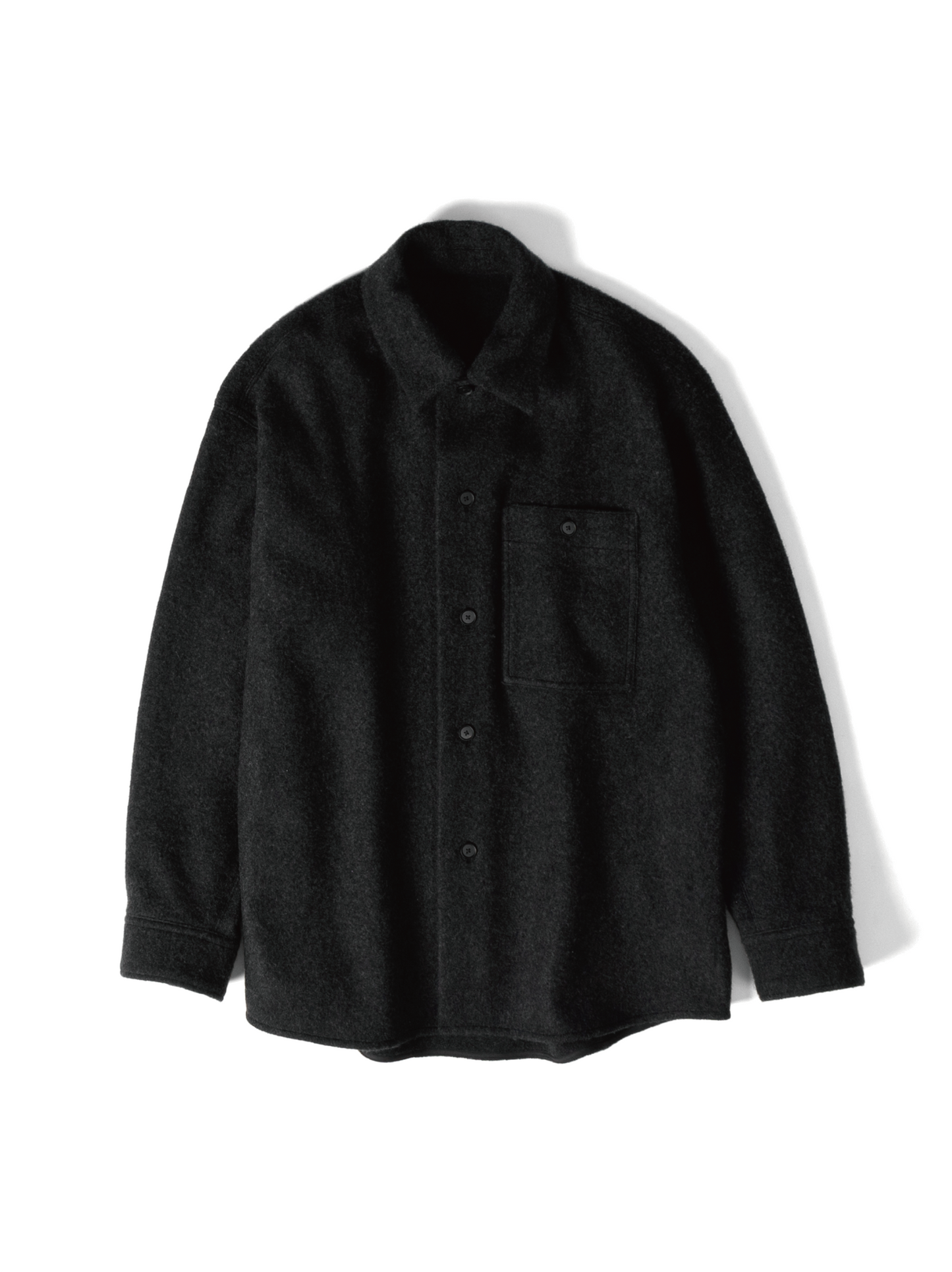 LAMB WOOL CASHMERE MOSSER OVER SHIRTS｜TOP BLACK