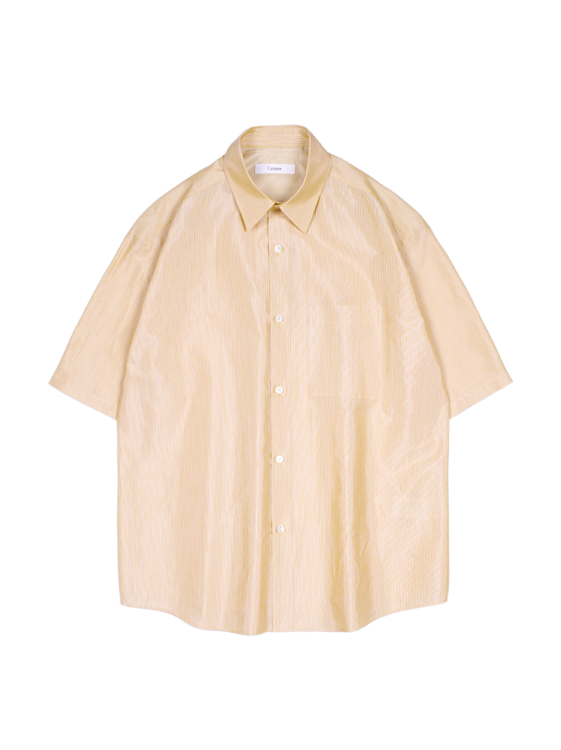 RAW SILK/GIZA STRIPE HALF SLEEVE BIG SHIRTS｜YELLOW – Cornier