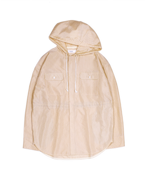 RAW SILK/GIZA STRIPE HOODED SHIRTS for WOMEN｜YELLOW