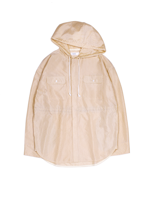 RAW SILK/GIZA STRIPE HOODED SHIRTS for WOMEN｜YELLOW