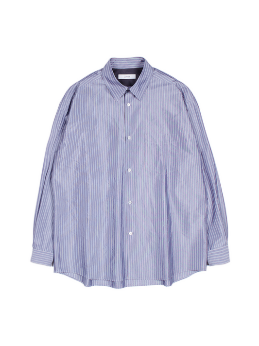 RAW SILK/GIZA STRIPE SHIRTS｜BLUE