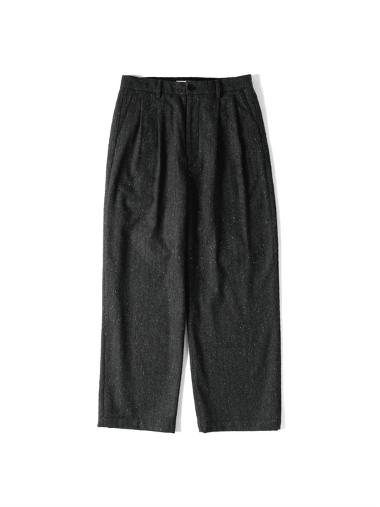 SHETLAND WOOL MIX TWEED WIDE PANTS｜BLACK MIX