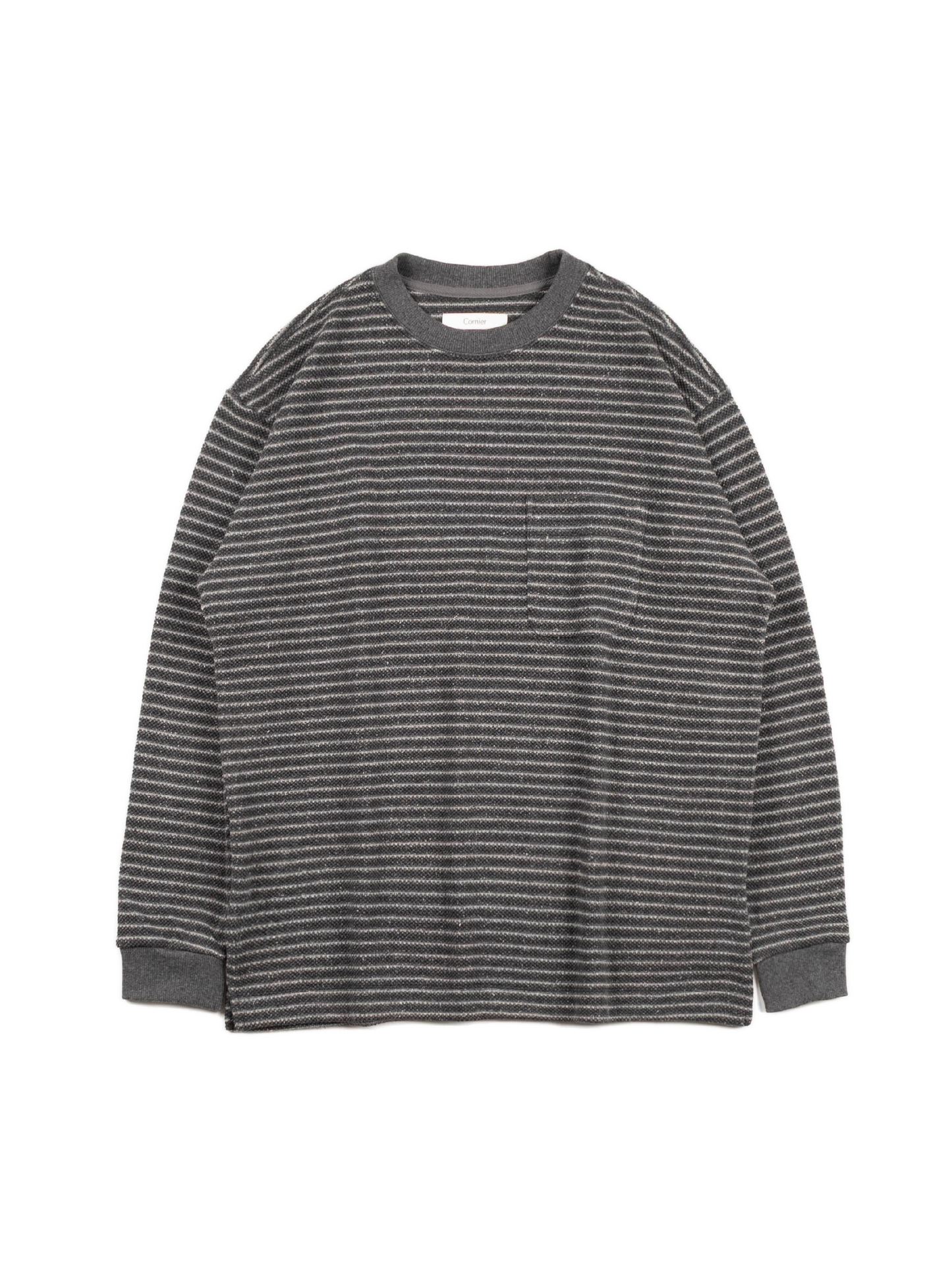 SILK NEP HEAVY MOSS STITCH BORDER LONG SLEEVE T-SHIRTS｜GRAY