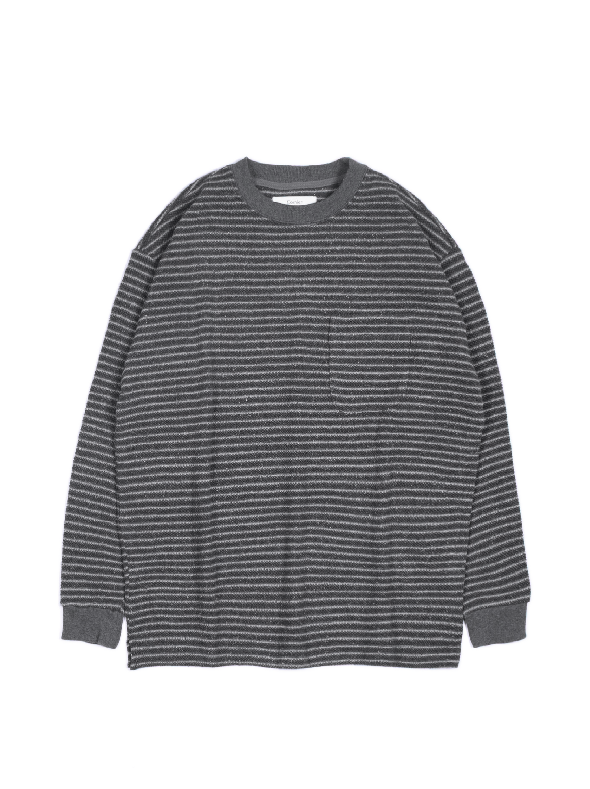 トップス SILK NEP HEAVY MOSS STITCH BORDER SILK NEP HEAVY MOSS STITCH BORDER LONG SLEEVE T-SHIRTS｜GRAY – Cornier