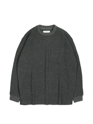 SILK NEP HEAVY MOSS STITCH BORDER LONG SLEEVE T-SHIRTS｜GREEN