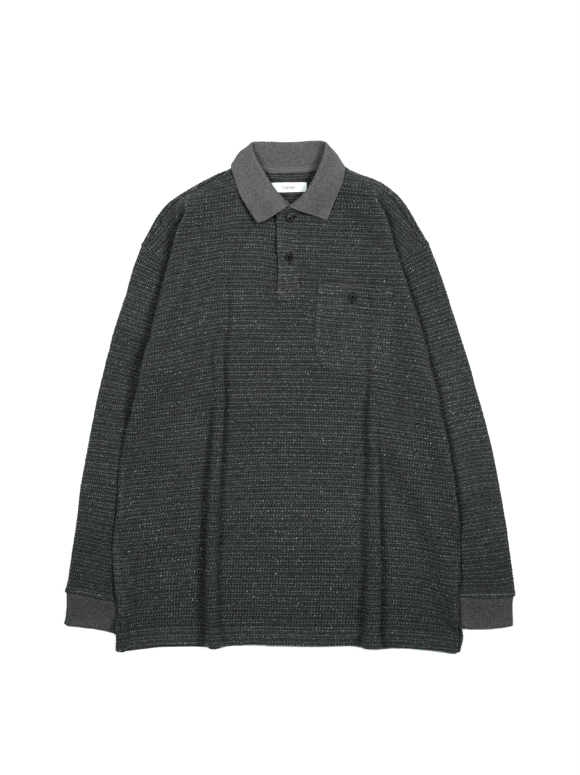 SILK NEP HEAVY MOSS STITCH BORDER POLO SHIRTS｜GREEN – Cornier
