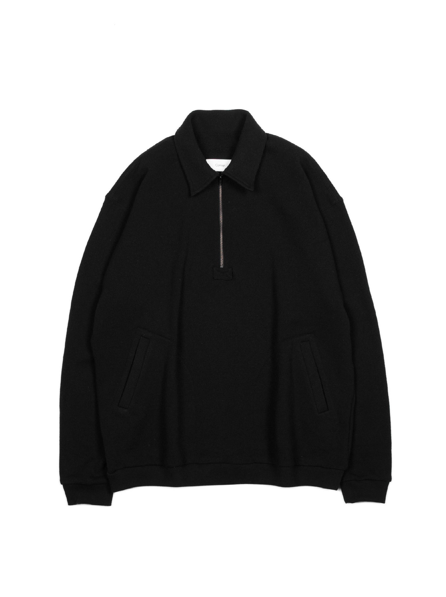 SILK/COTTON LOOPBACK FLEECE HALF ZIP SHIRTS｜BLACK