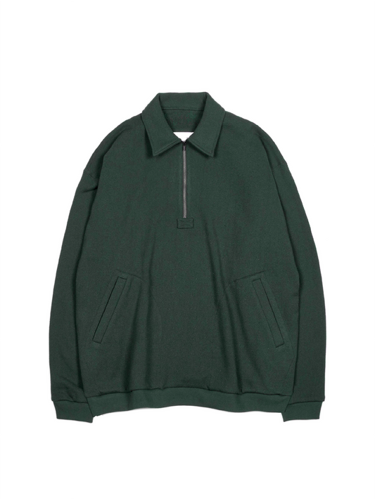 SILK/COTTON LOOPBACK FLEECE HALF ZIP SHIRTS｜GREEN