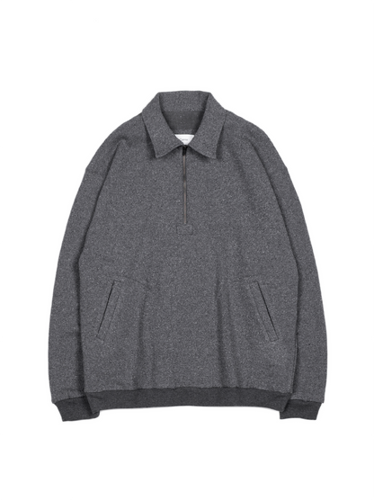 SILK/COTTON LOOPBACK FLEECE HALF ZIP SHIRTS｜TOP GRAY