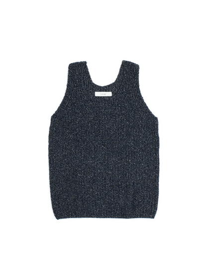 SILK/COTTON RIB KNIT PULLOVER｜HEATHER NAVY