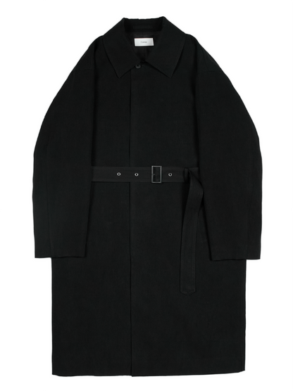 SILK/LINEN FADED GABARDINE BALMACAAN COAT｜BLACK