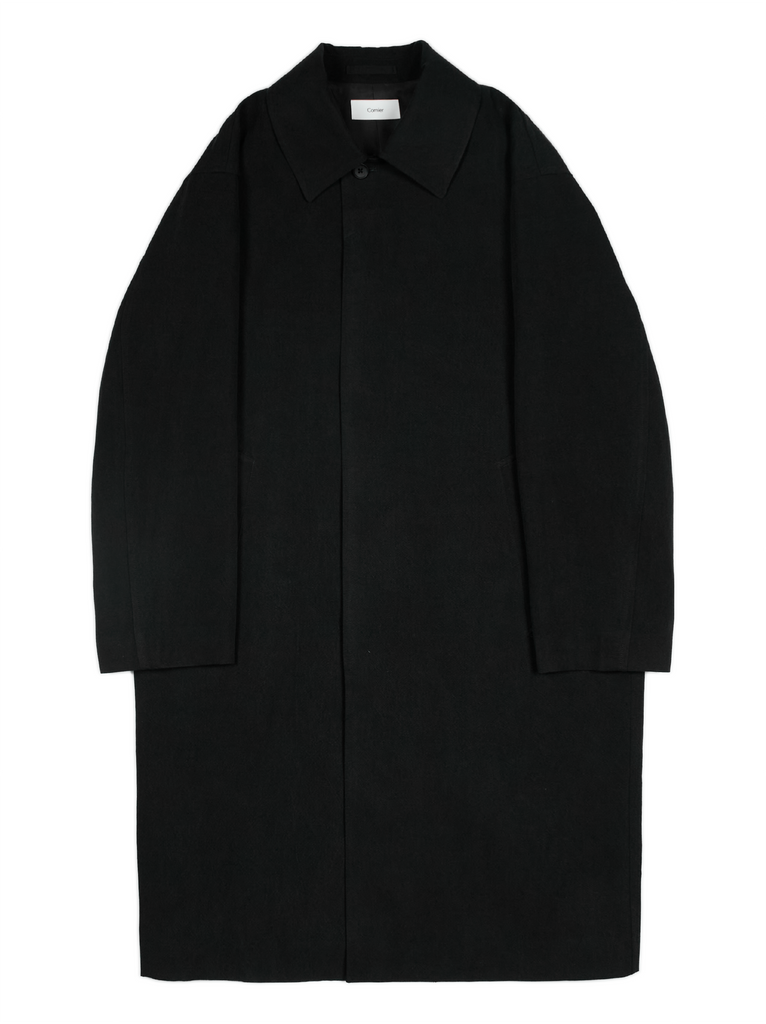 SILK/LINEN FADED GABARDINE BALMACAAN COAT｜BLACK