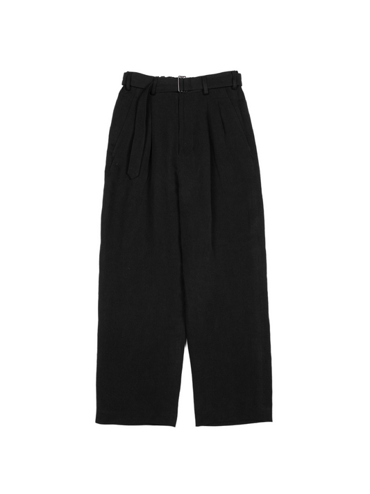 SILK/LINEN FADED GABARDINE PANTS｜BLACK