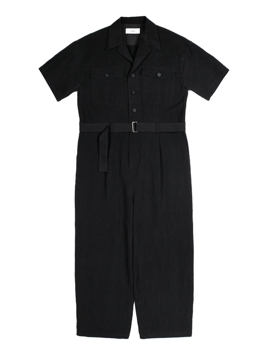 SILK/LINEN GABARDINE JUMPSUIT｜BLACK