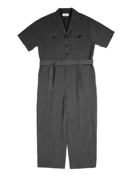SILK/LINEN GABARDINE JUMPSUIT｜HAZE GRAY