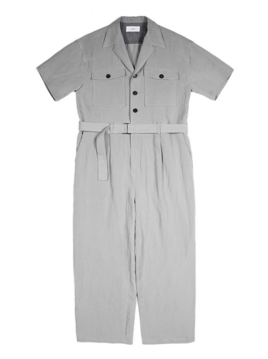 SILK/LINEN GABARDINE JUMPSUIT｜ICE GRAY