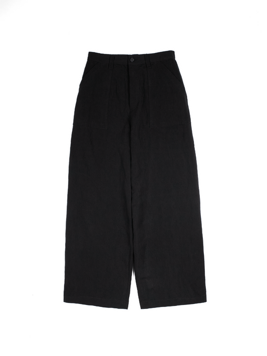SILK/LINEN GABARDINE WIDE PANTS for WOMEN｜BLACK
