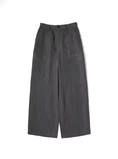 SILK/LINEN GABARDINE WIDE PANTS for WOMEN｜HAZE GRAY