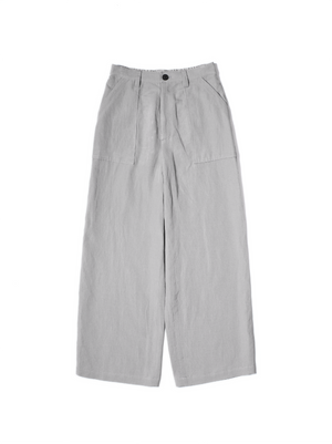 SILK/LINEN GABARDINE WIDE PANTS for WOMEN｜ICE GRAY