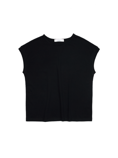 SOFT TWISTED INDIAN COTTON JERSEY FRENCH SLEEVE T-SHIRTS｜BLACK