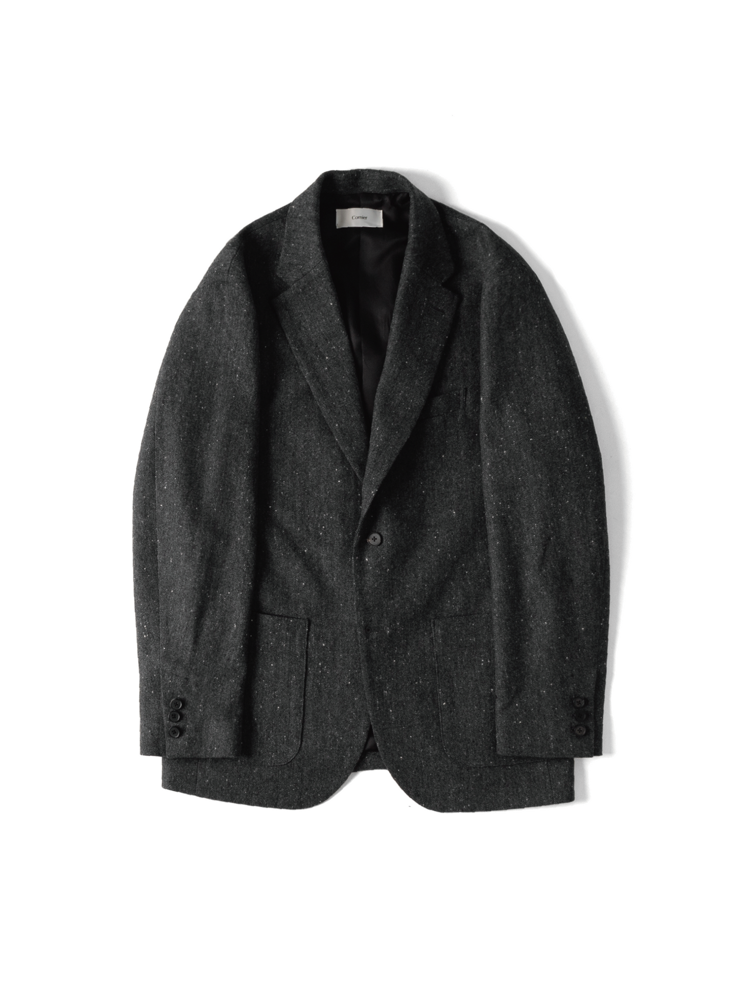 SHETLAND WOOL MIX TWEED JACKET｜BLACK MIX