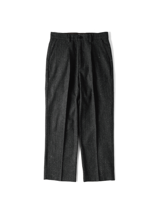 SHETLAND WOOL MIX TWEED SLACKS｜BLACK MIX