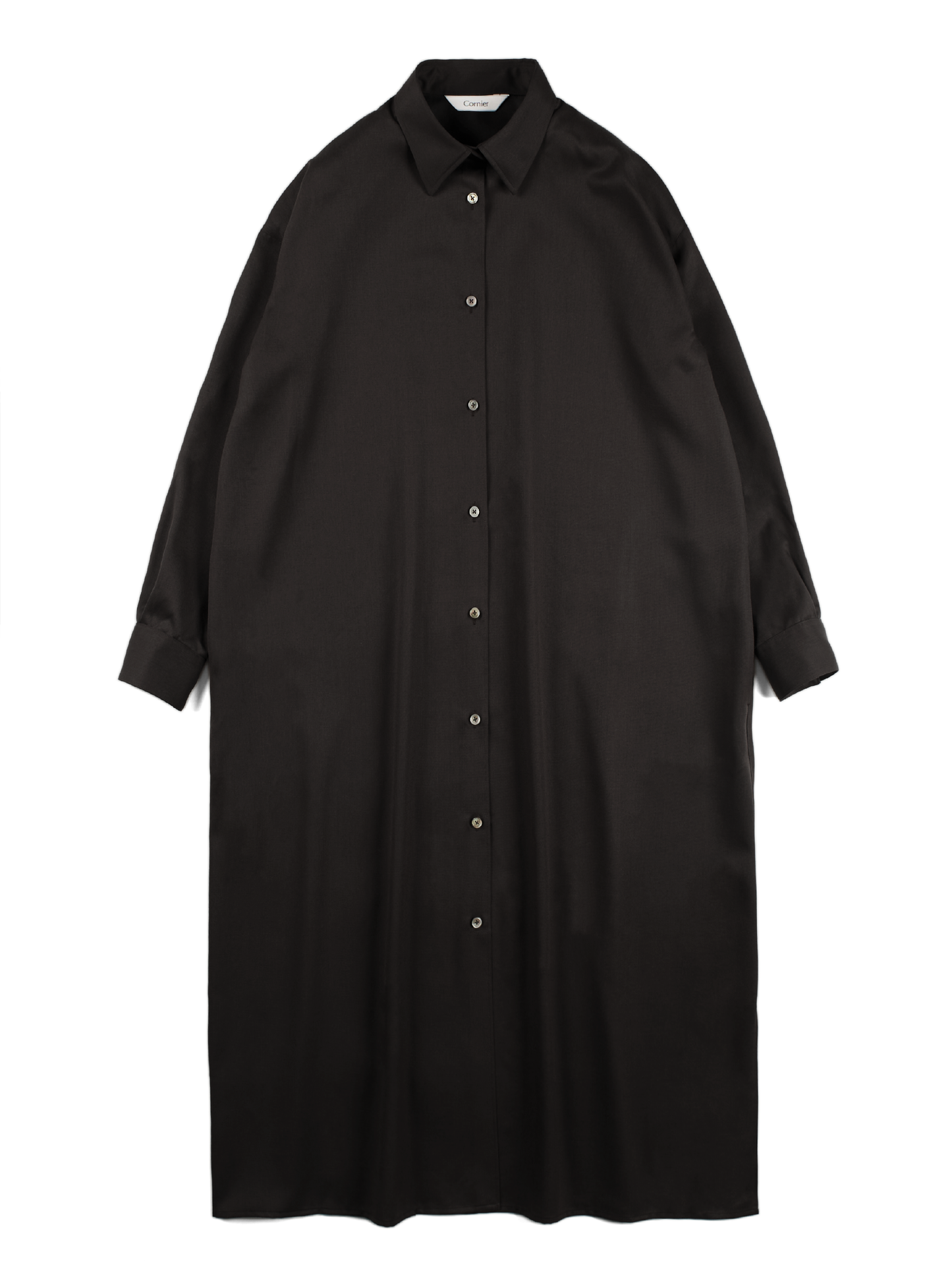 Super130's WOOL CHAMBRAY GABARDINE SHIRTS DRESS｜BLACK BROWN
