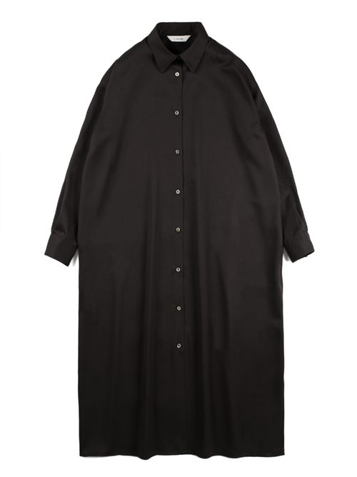 Super130's WOOL CHAMBRAY GABARDINE SHIRTS DRESS｜BLACK BROWN
