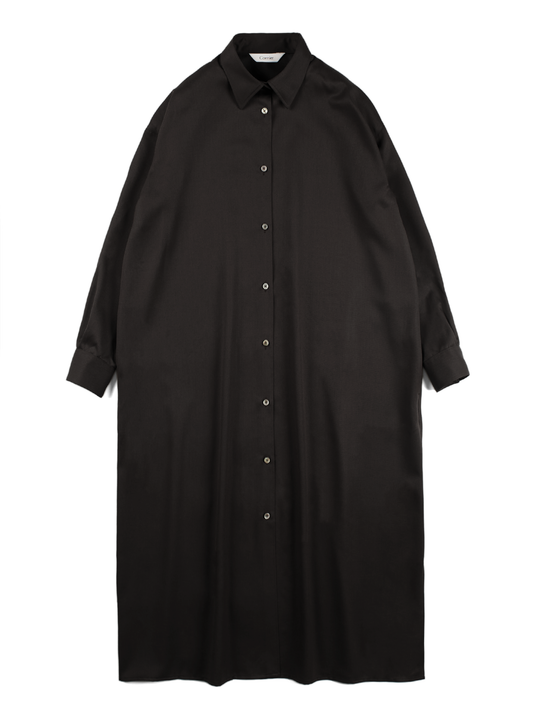 Super130's WOOL CHAMBRAY GABARDINE SHIRTS DRESS｜BLACK BROWN