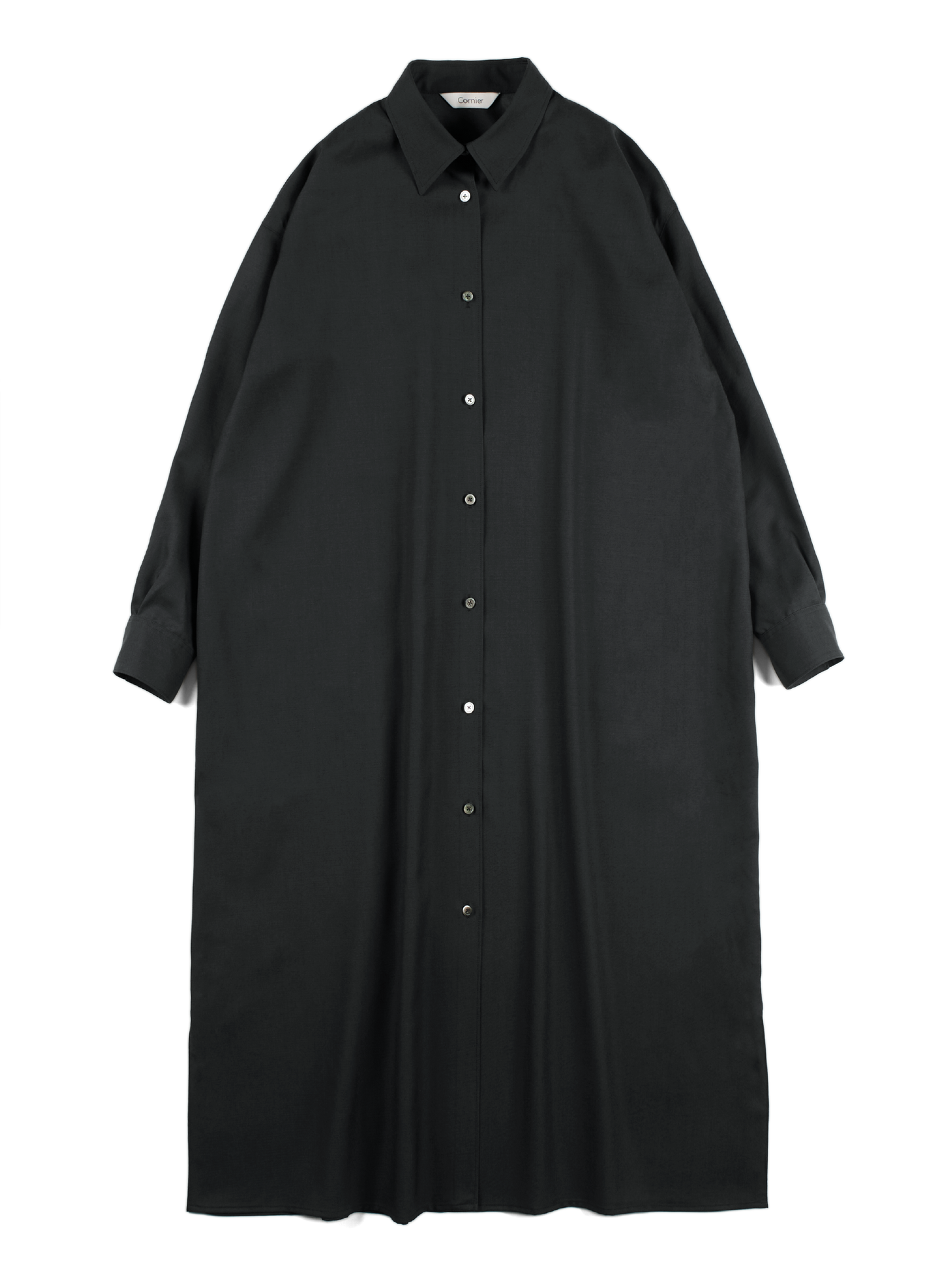 Super130's WOOL CHAMBRAY GABARDINE SHIRTS DRESS｜BLUE CHARCOAL