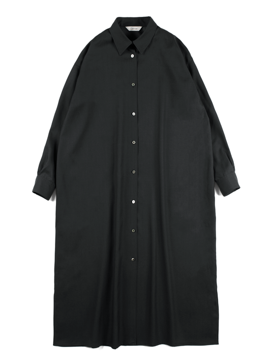 Super130's WOOL CHAMBRAY GABARDINE SHIRTS DRESS｜BLUE CHARCOAL