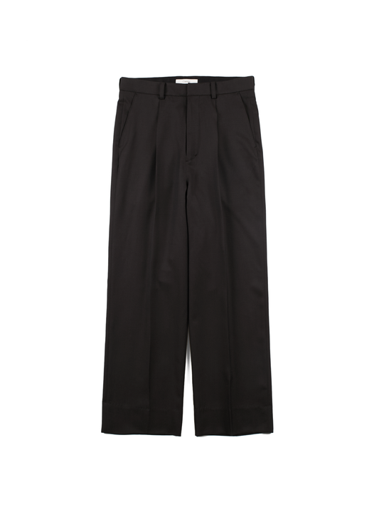 Super130's WOOL CHAMBRAY GABARDINE SLACKS｜BLACK BROWN