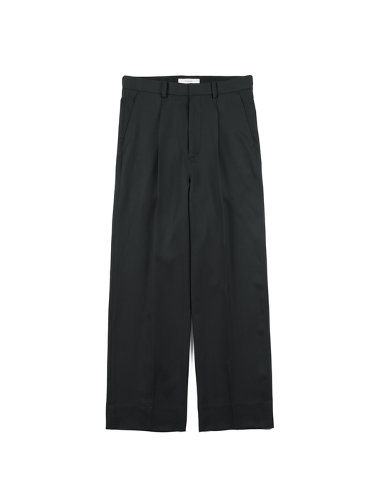 Super130's WOOL CHAMBRAY GABARDINE SLACKS｜BLUE CHARCOAL