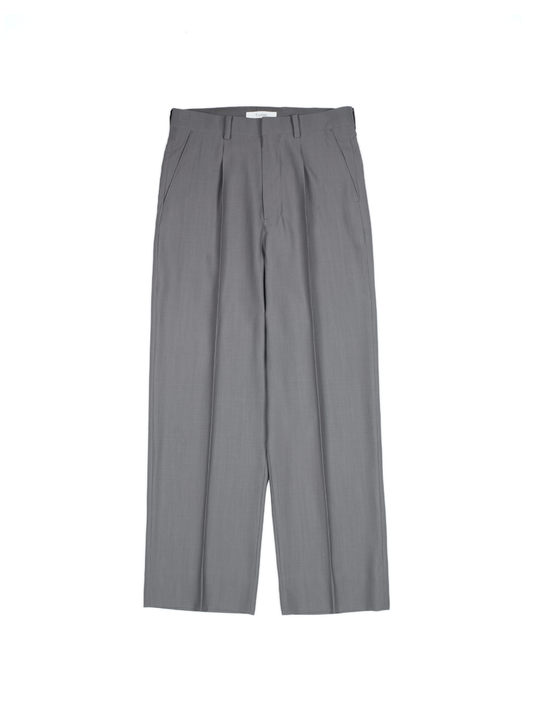 Super130's WORSTED WOOL TROPICAL SLACKS｜LIGHT GRAY
