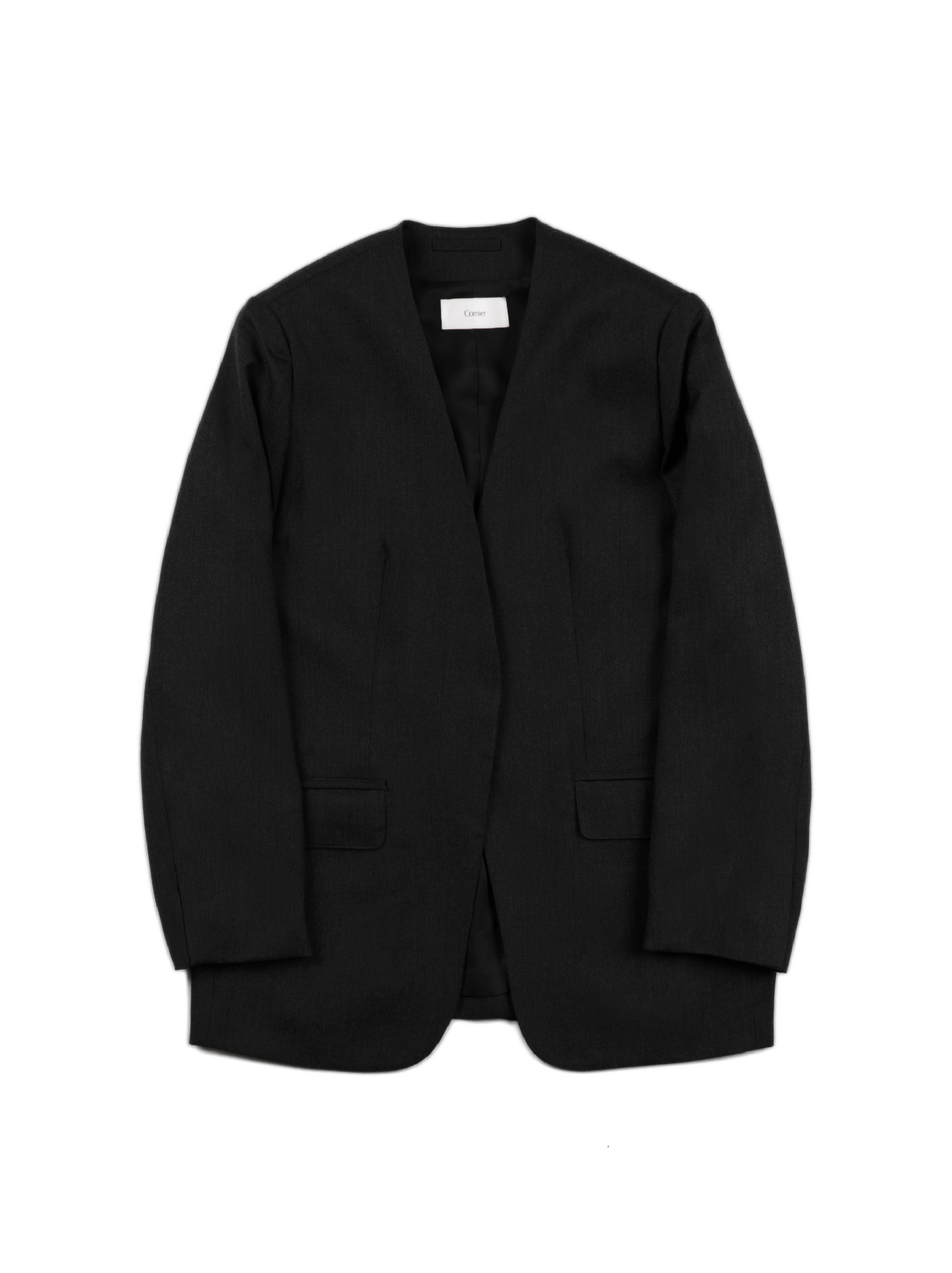 Super130's WORSTED WOOL LIGHT MILLED NO COLLAR JACKET for WOMEN｜TOP BLACK