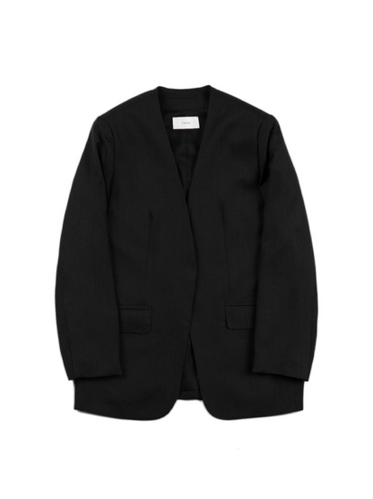 Super130's WORSTED WOOL LIGHT MILLED NO COLLAR JACKET for WOMEN｜TOP BLACK