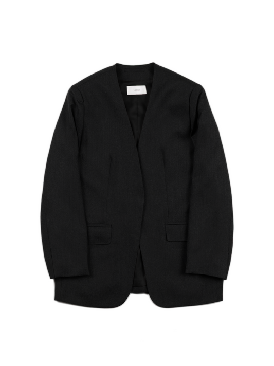 Super130's WORSTED WOOL LIGHT MILLED NO COLLAR JACKET for WOMEN｜TOP BLACK