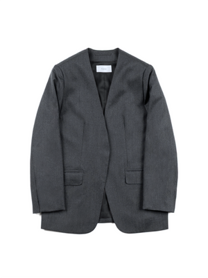 Super130's WORSTED WOOL LIGHT MILLED NO COLLAR JACKET for WOMEN｜TOP GRAY