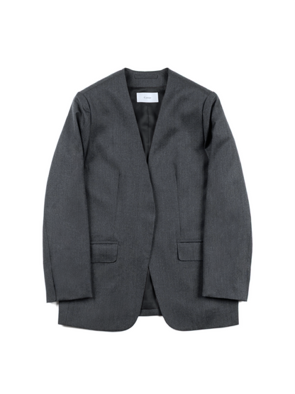 Super130's WORSTED WOOL LIGHT MILLED NO COLLAR JACKET for WOMEN｜TOP GRAY