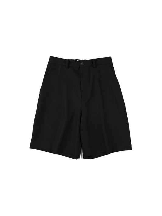 Super130's WOOL LIGHT GABARDINE SHORT PANTS｜BLACK
