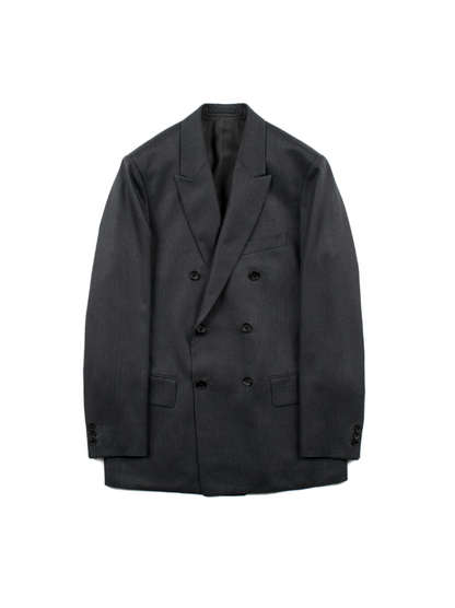 Super130's WOOL/SILK HERRINGBONE DOUBLE BREASTED JACKET｜CHARCOAL