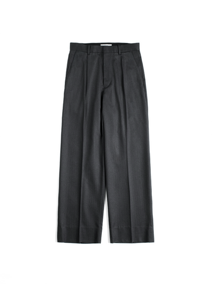 Super130's WOOL/SILK HERRINGBONE SLACKS｜CHARCOAL