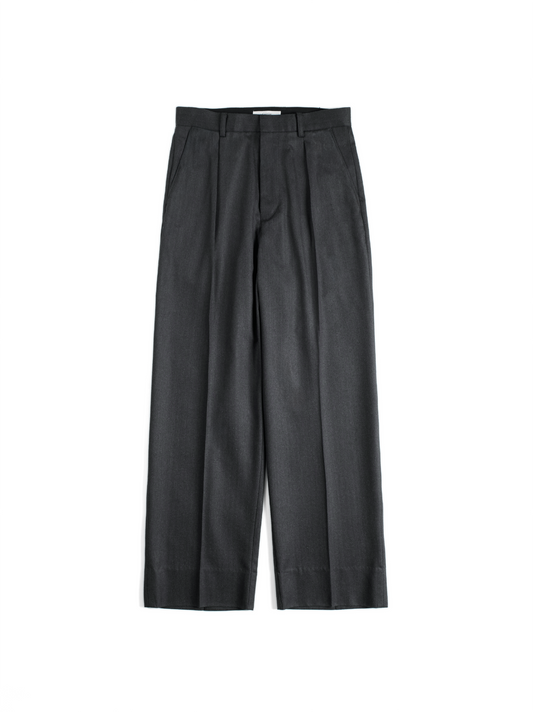 Super130's WOOL/SILK HERRINGBONE SLACKS｜CHARCOAL
