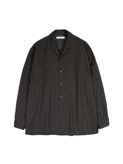 Super130's WOOL/SILK RETRO CHECK OPEN COLLAR SHIRTS｜DARK BROWN