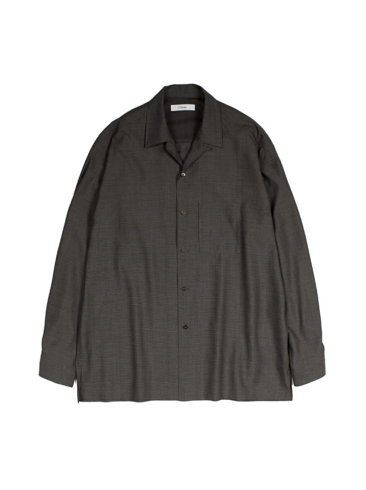 Super130's WOOL/SILK RETRO CHECK OPEN COLLAR SHIRTS｜GREIGE