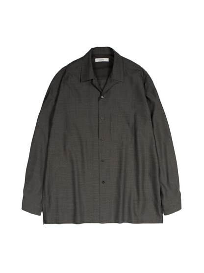 Super130's WOOL/SILK RETRO CHECK OPEN COLLAR SHIRTS｜GREIGE