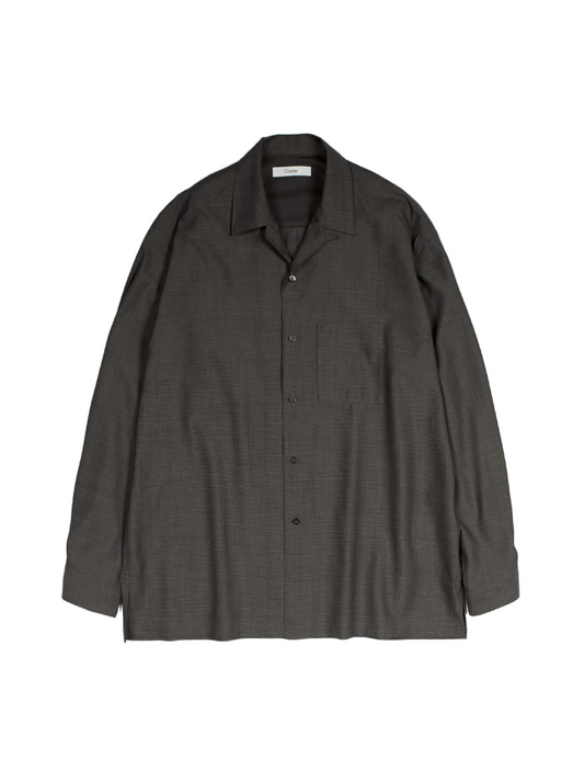 Super130's WOOL/SILK RETRO CHECK OPEN COLLAR SHIRTS｜GREIGE